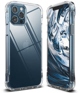 iPhone 12 / 12 Pro Case | Fusion Plus - Clear protective phone case shown from back and front angles with blue marble wallpaper.