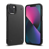 iPhone 13 Mini Case | Onyx - Matte black textured phone case shown from the back and front on a white background.