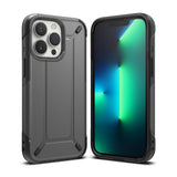 iPhone 13 Pro Case | DX - Gray rugged protective phone case shown from the back and front with a green gradient screen.