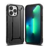 iPhone 13 Pro Case | DX - Matte black rugged protective case shown from front and back angles with a glowing green screen.