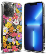 iPhone 13 Pro Case | Fusion Design - Clear phone case featuring a vibrant, multi-colored floral pattern on the back.