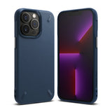 iPhone 13 Pro Case | Onyx - Navy blue textured protective phone case shown from the back and front on a white background.