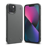 iPhone 13 Case | Onyx - Matte grey protective phone case shown from back and front views against a white background.
