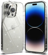 iPhone 14 Pro Max Case | Air - Clear, glitter-infused phone case shown from back and front views on an iPhone 14 Pro Max.