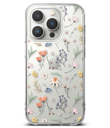iPhone 14 Pro Max Case | Fusion Design - Clear phone case featuring a delicate, colorful floral pattern on a white background.