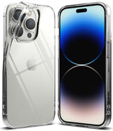 iPhone 14 Pro Case | Air - Clear protective case shown from back and front on an iPhone 14 Pro with a blue gradient screen.