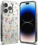 iPhone 14 Pro Case | Fusion Design - Clear phone case with delicate floral pattern and front view of iPhone 14 Pro.
