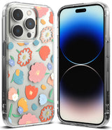 iPhone 14 Pro Case | Fusion Design - Clear phone case with colorful floral pattern and front view of iPhone 14 Pro.