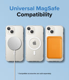 [Combo] iPhone 14 Plus | Folio Wallet Magnetic + Fusion Magnetic - Three iPhones with MagSafe charger, ring, and wallet.