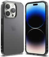 iPhone 14 Pro Case | Fusion Matte - Front and back views of a matte grey phone case on an iPhone 14 Pro.