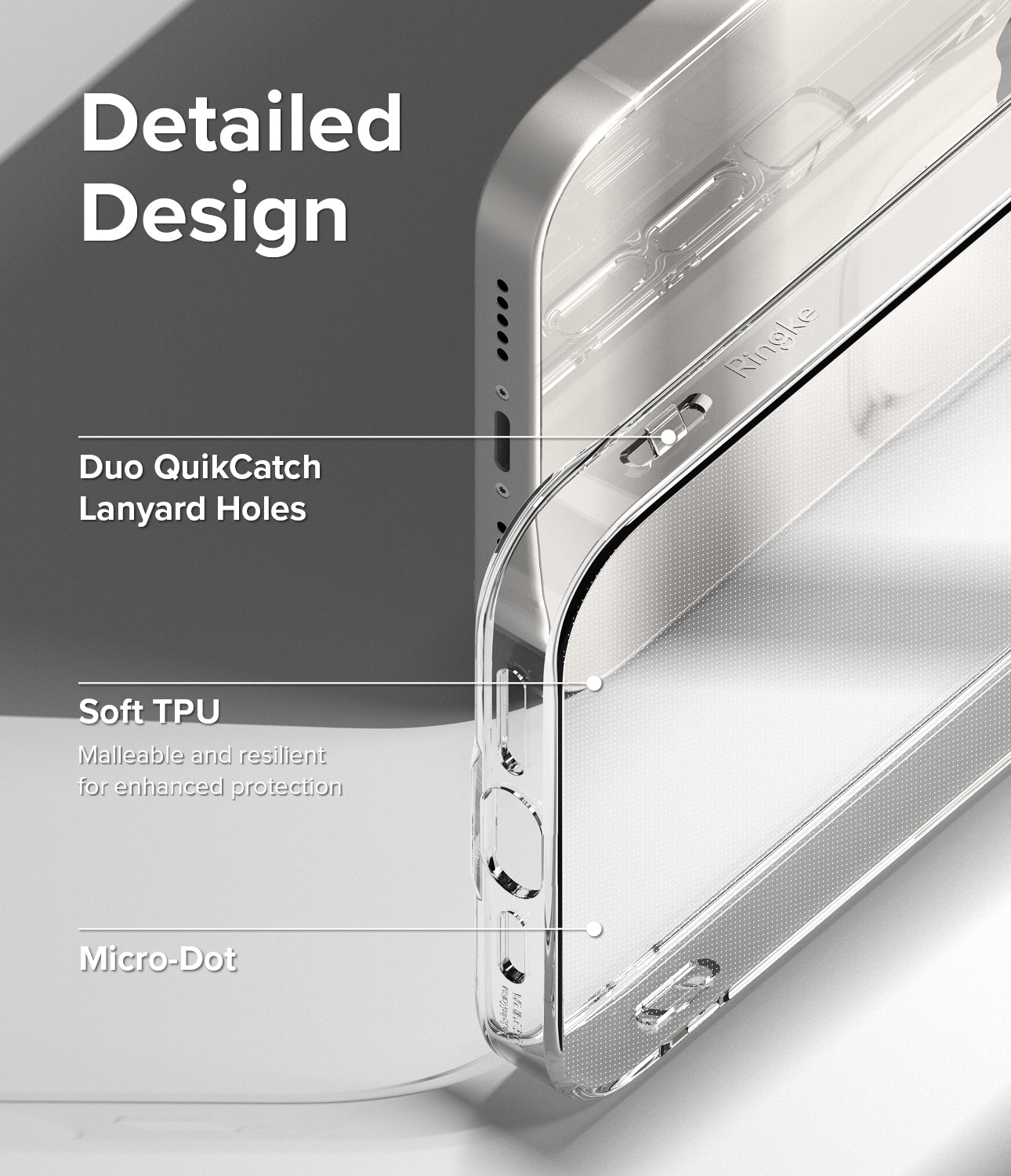 iPhone 14 Case | Air - Clear - Detailed Design. Duo QuikCatch Lanyard Holes. Malleable and resilient for enhanced protection with Soft TPU. Micro-Dot