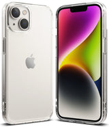 iPhone 14 Case | Fusion Matte - Front and back view of a clear matte iPhone 14 case showing the Apple logo and colorful screen.