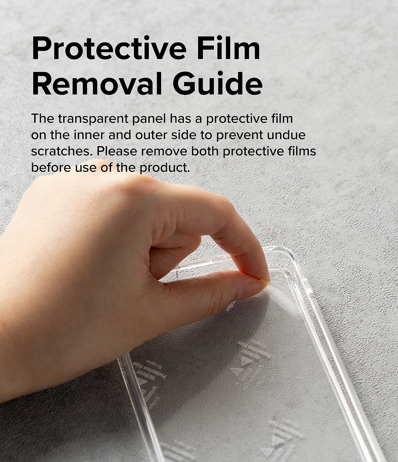 iPhone 14 Case | Fusion Design - Floral - Protective Film Removal Guide. The transparent panel has a protective film on the inner and outer side to prevent undue scratches. Please remove both protective film before use of the product.