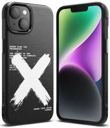 iPhone 14 Case | Onyx Design - Black phone case with white brushstroke X and error message text, shown with front screen.