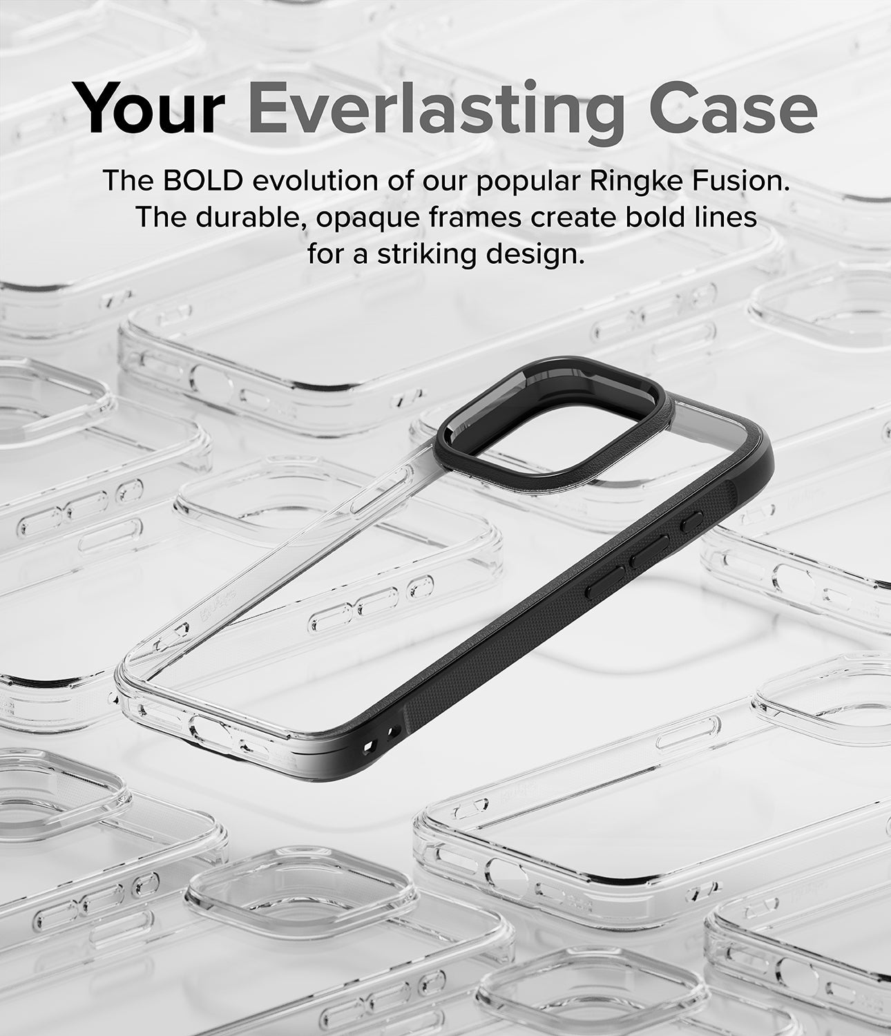 iPhone 15 Pro Max Case | Fusion Bold Black - Your everlasting Case. The BOLD evolution of our popular Ringke Fusion. The durable, opaque frames create bold lines for a striking design.