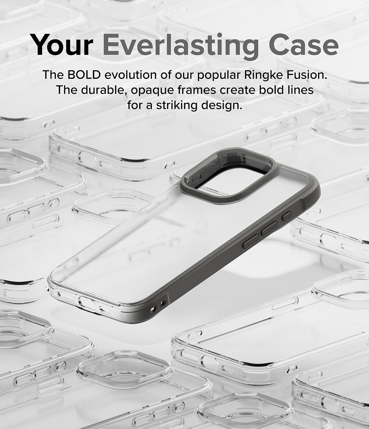 iPhone 15 Pro Max Case | Fusion Bold Matte Gray  - Your Everlasting Case. The BOLD evolution of our popular Ringke Fusion. The durable, opaque frames create bold lines for a striking design.
