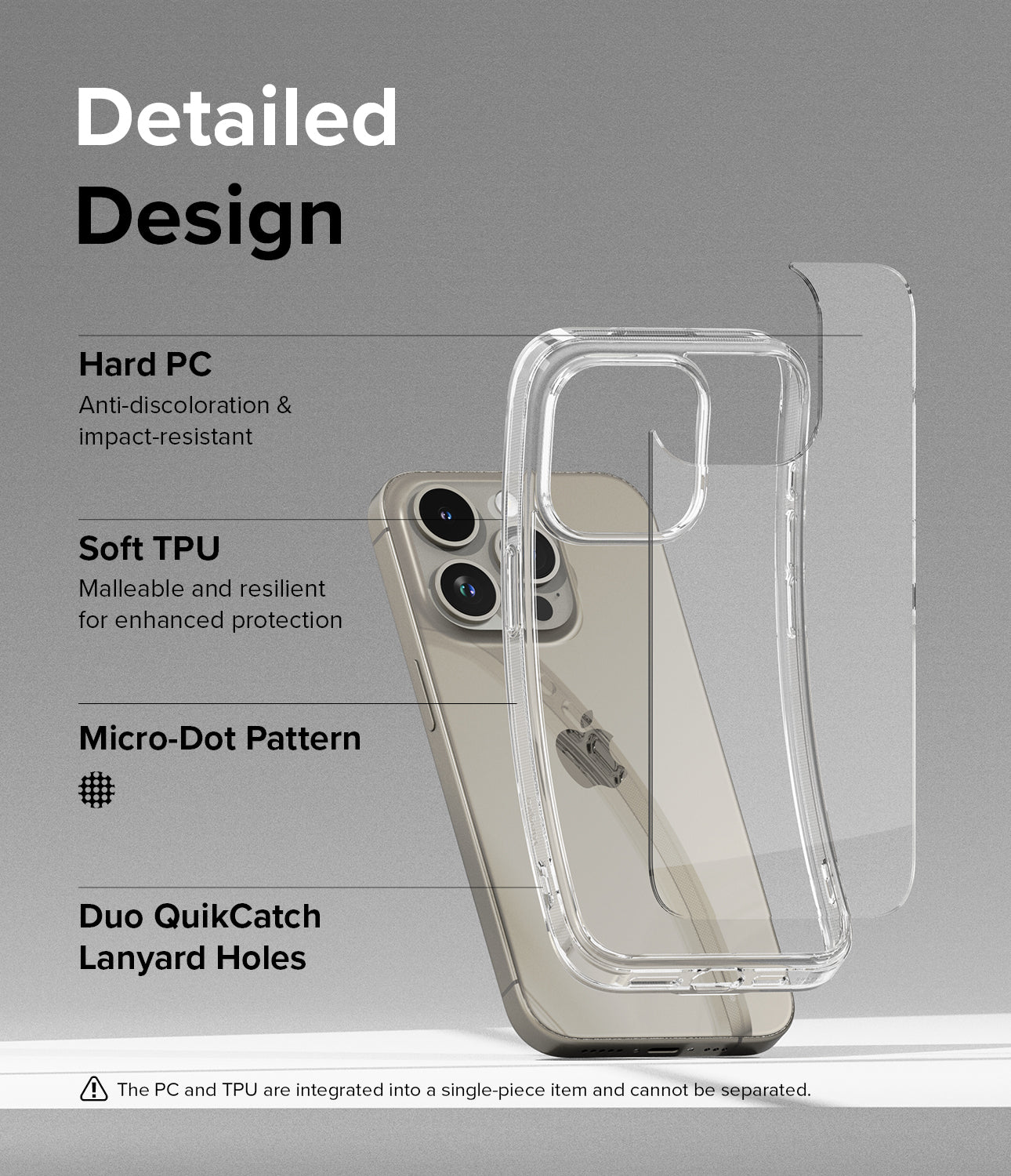 iPhone 15 Pro Max Case | Fusion Clear - Detailed Design. Anti-discoloration and impact-resistant with Hard PC. Malleable and resilient for enhanced protection with Soft TPU. Micro Dot Pattern. Duo QuikCatch Lanyard Holes