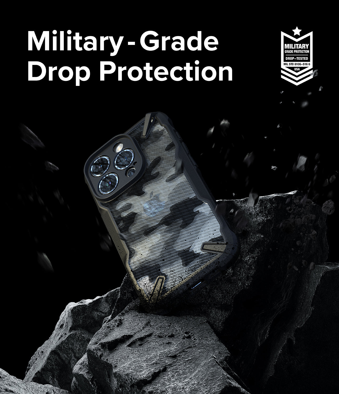 Ốp lưng iPhone 15 Pro Max | Fusion-X Camo Black - Bảo vệ khi rơi cấp quân sự