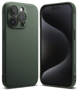 iPhone 15 Pro Max Case | Onyx - Front and back views of a textured dark green phone case on an iPhone 15 Pro Max.