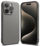 iPhone 15 Pro Max Case | Onyx - Matte gray phone case shown from back and front, featuring textured finish and Ringke branding.