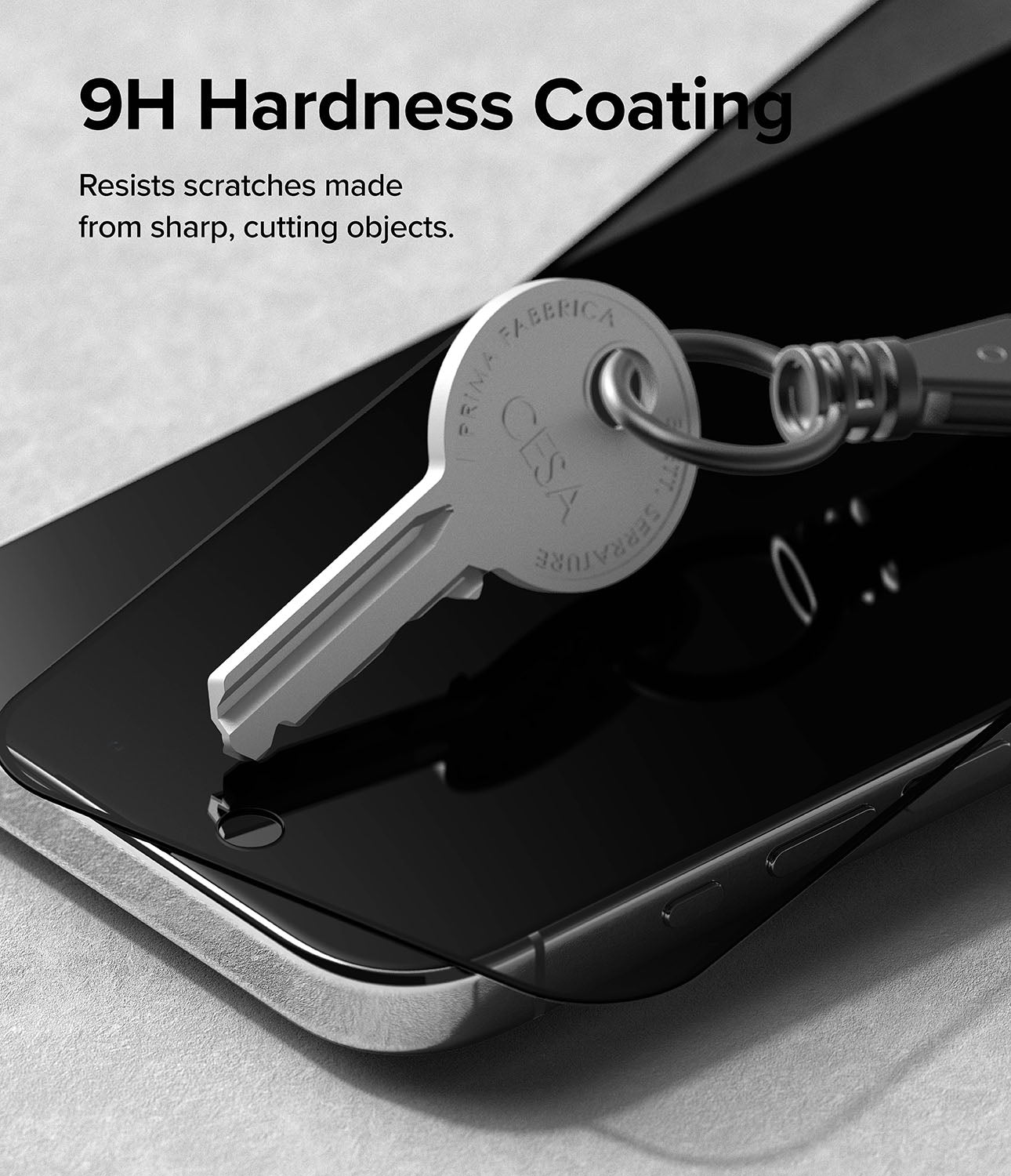 iPhone 15 Pro Max Screen Protector | Privacy Glass - 9H Hardness Coating. Resists scratches made from sharp, cutting objects.