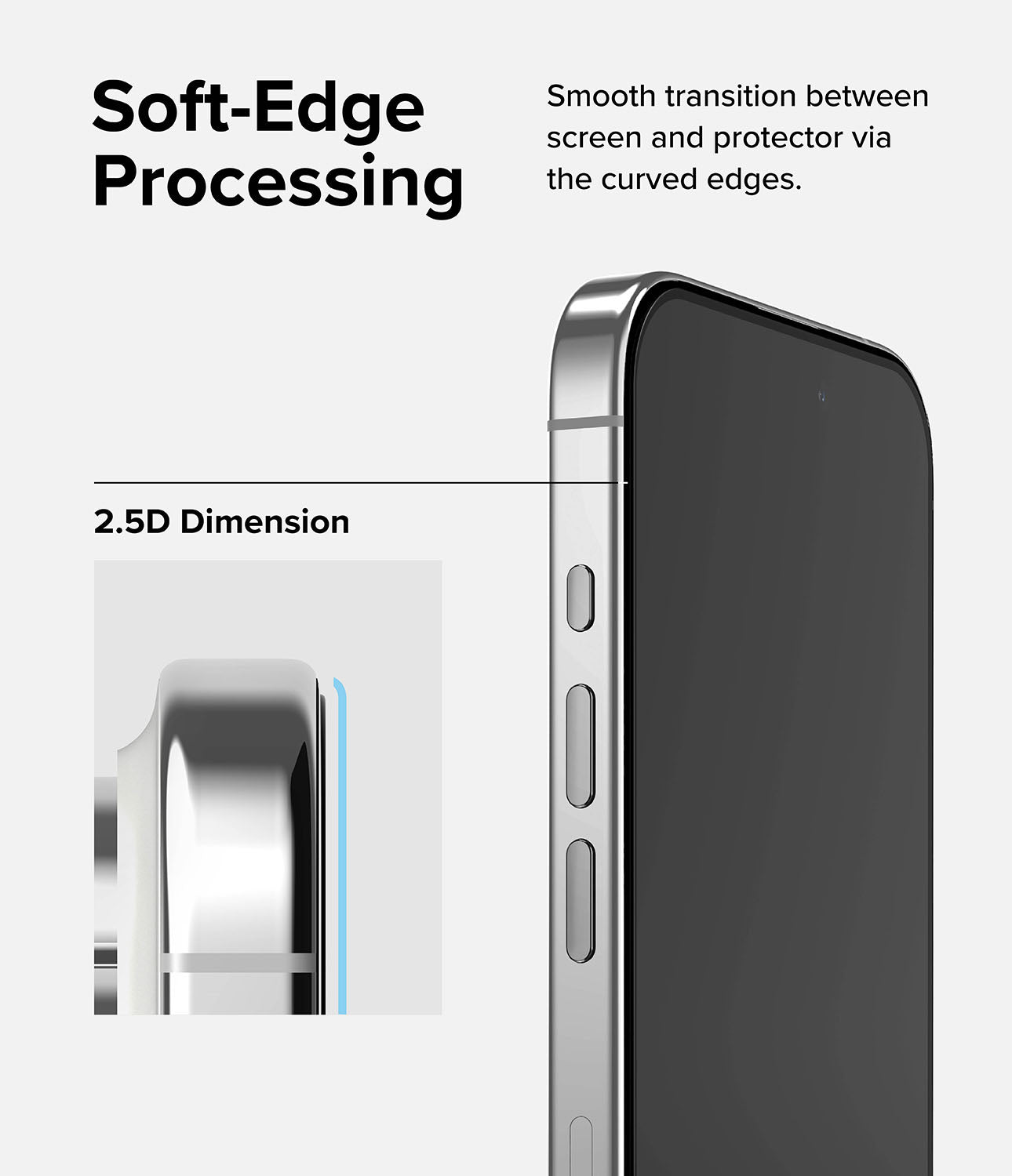 iPhone 15 Pro Max Screen Protector | Full Cover Glass - Soft-Edge Processing. Smooth transition between screen and protector via the curved edges.