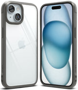 iPhone 15 Plus Case | Fusion Bold - Clear protective case with a dark gray bumper frame shown from front and back.