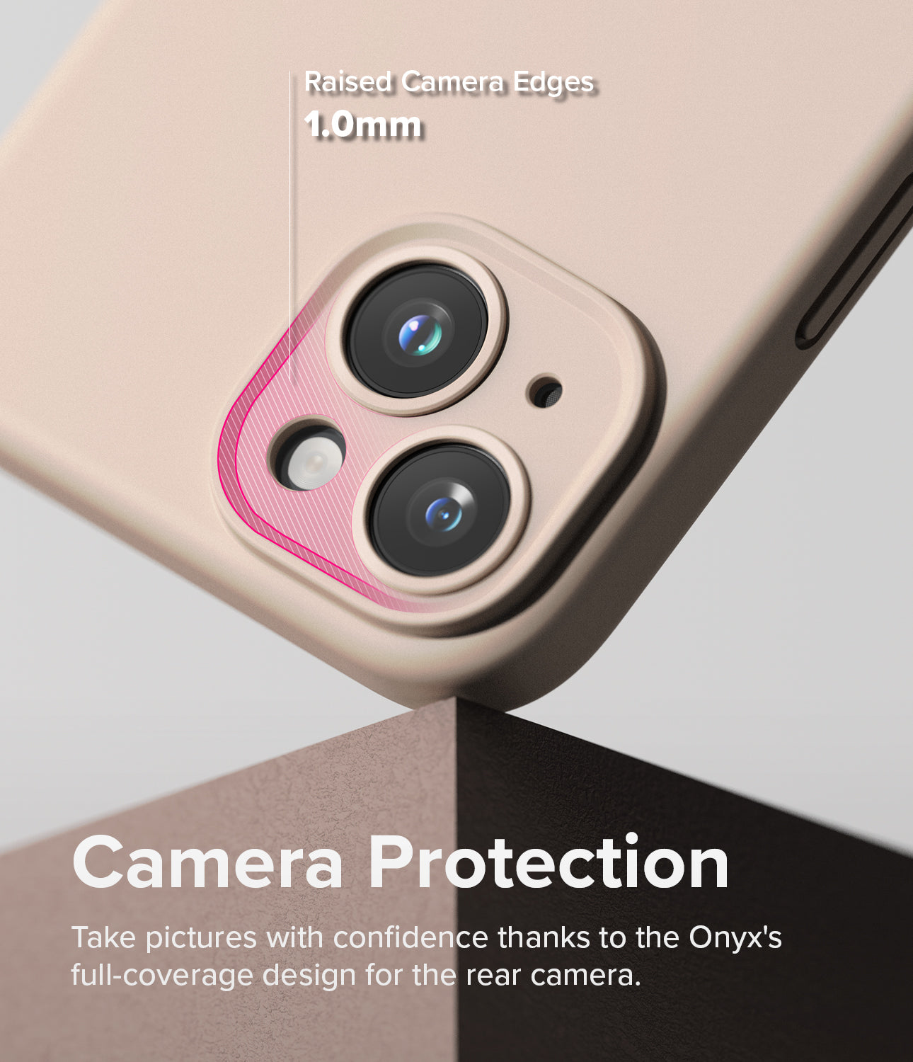 iPhone 15 Plus Case | Silicone Magnetic - 1.0mm raised Camera Edges. Camera Protection. Take pictures with confidence thanks to the Onyx's full-coverage design for the rear camera.