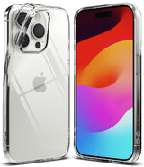iPhone 15 Pro Case | Air - Clear protective case shown from back and front angles on an iPhone 15 Pro with colorful screen.