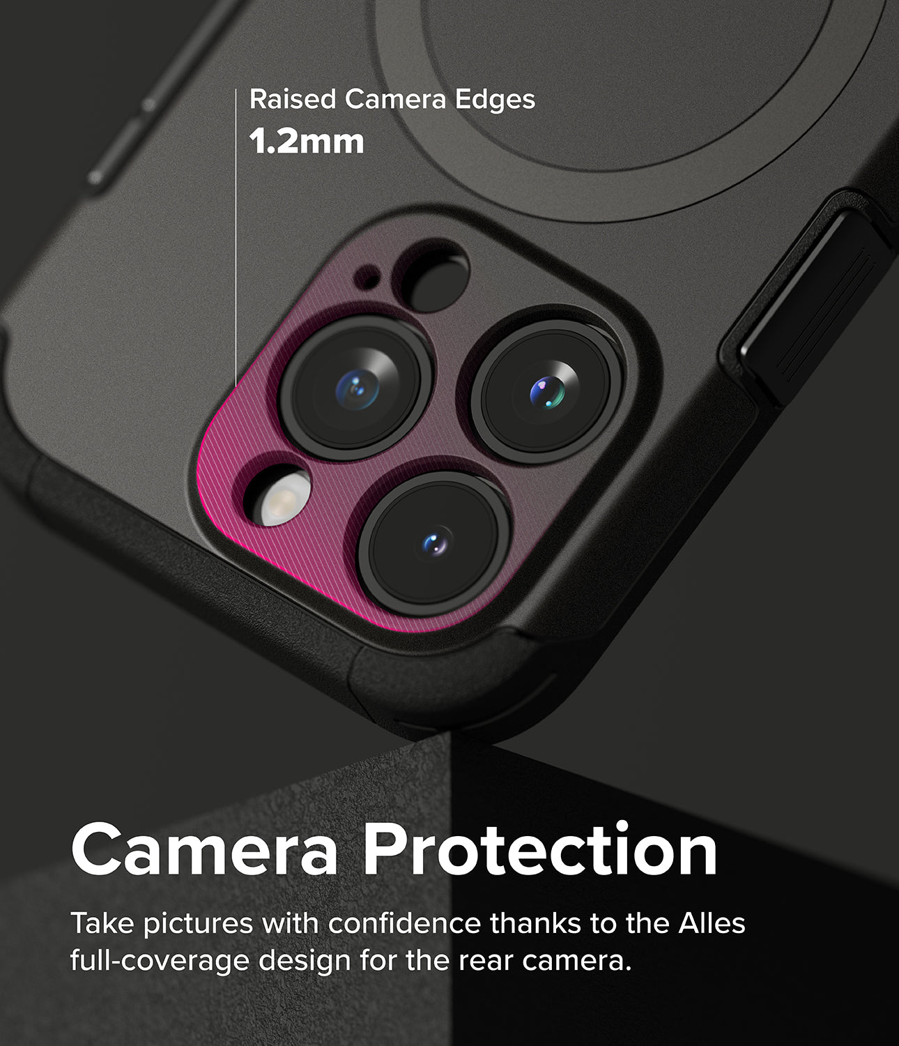 iPhone 15 Pro Case | Alles - Gun Metal - Camera Protection. Take pictures with confidence thanks to the Alles full-coverage design for the rear camera.