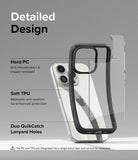 iPhone 15 Pro Case | Fusion Bold - Clear/Black - Detailed Design. Anti-discoloration and impact-resistant with Hard PC. Malleable and resilient for enhanced protection with Soft TPU. Duo QuikCatch Lanyard Holes.