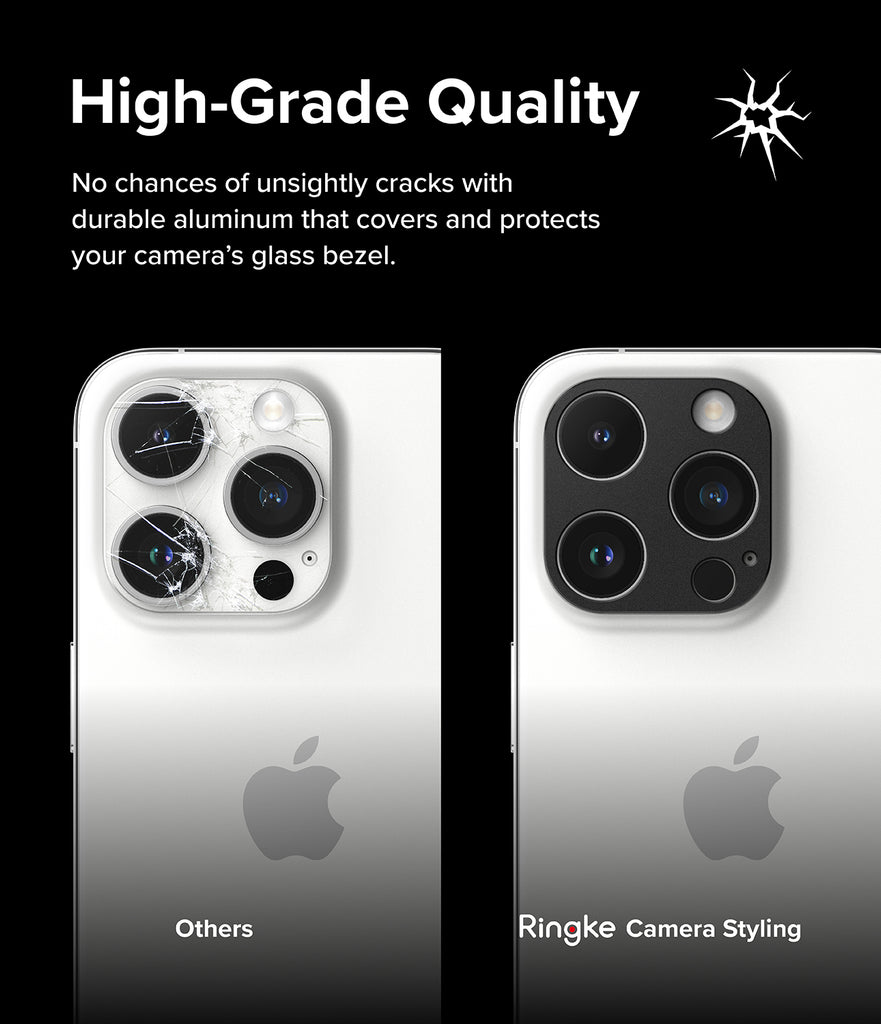 iPhone 15 Pro Max / 15 Pro | Camera Styling - High-Grade Quality. No chances of unsightly cracks with durable aluminum that covers and protects your camera's glass bezel.