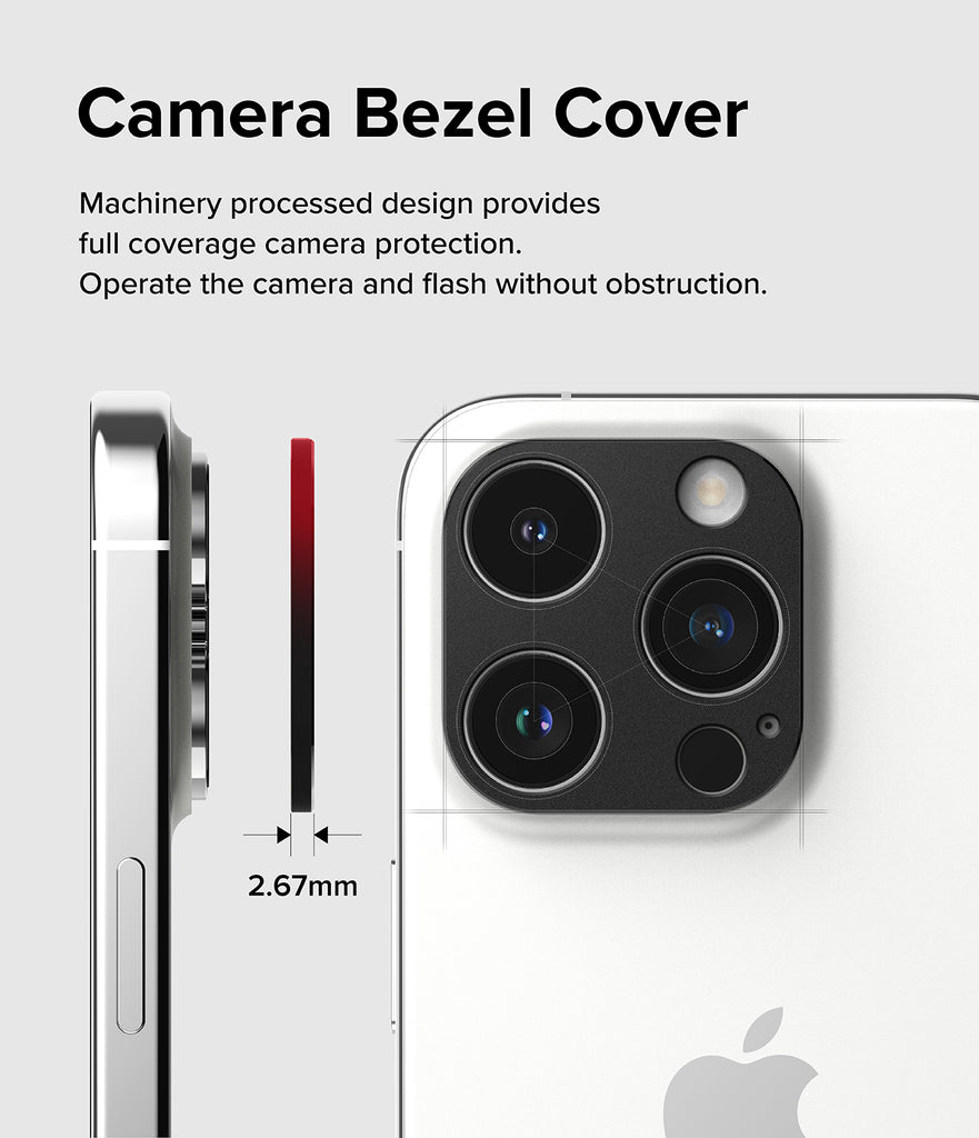 iPhone 15 Pro Max / 15 Pro | Camera Styling - Camera Bezel Cover. Machinery processed design provides full coverage camera protection. Operate the camera and flash without obstruction.