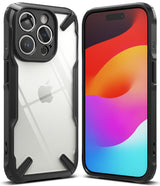 iPhone 15 Pro Max Case | Fusion-X - Front and back views of a rugged black protective case on an iPhone 15 Pro Max.