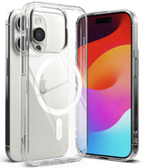 iPhone 15 Pro Case | Fusion Magnetic - Clear protective case with MagSafe ring shown on a white iPhone 15 Pro.