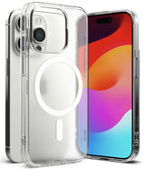 iPhone 15 Pro Case | Fusion Magnetic - Clear protective case with white MagSafe ring on a silver iPhone 15 Pro.