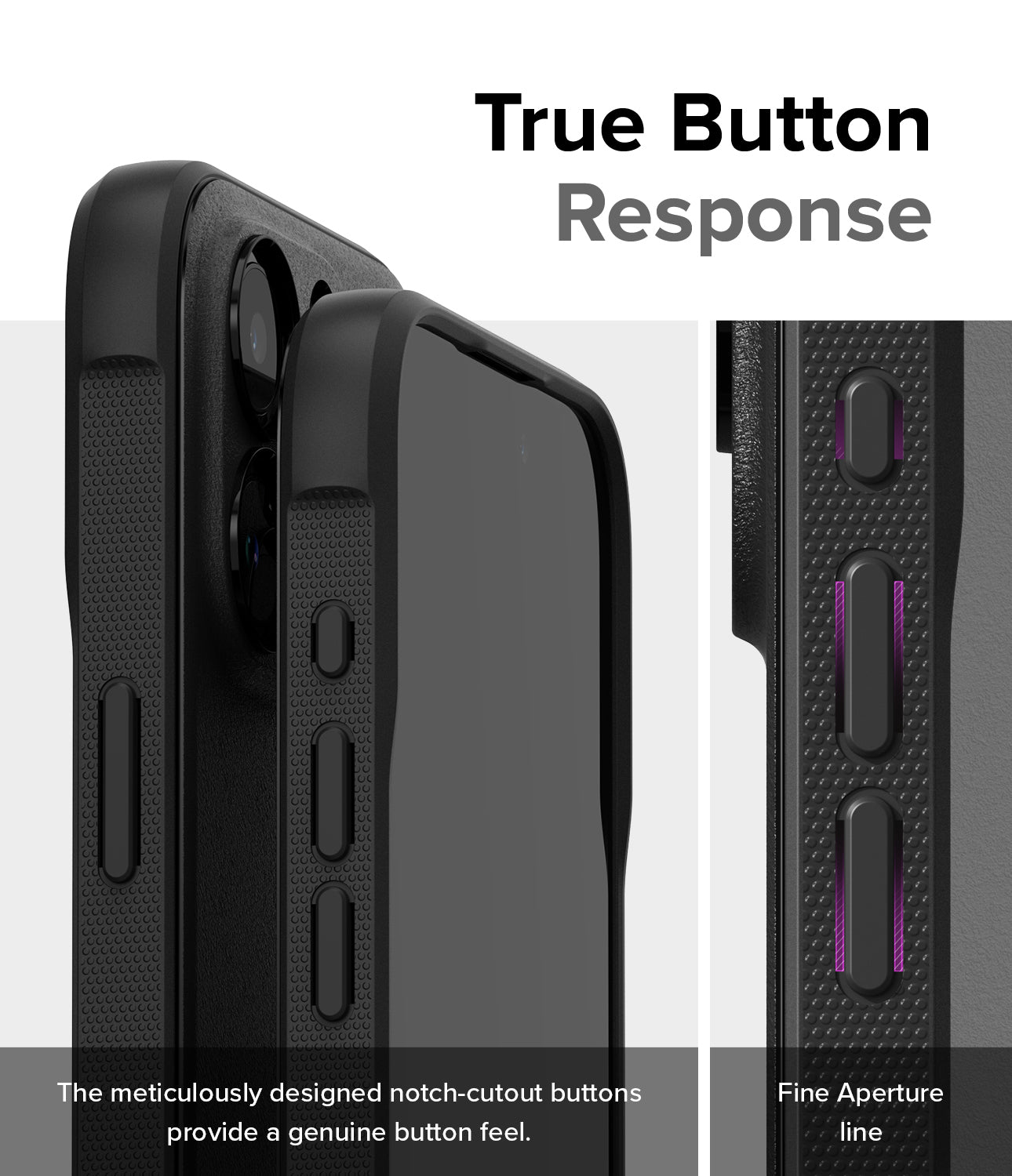 iPhone 15 Pro Case | Onyx Magnetic - True Button Response. The meticulously designed notch-cutout buttons provide a genuine button feel. Fine Aperture Line.