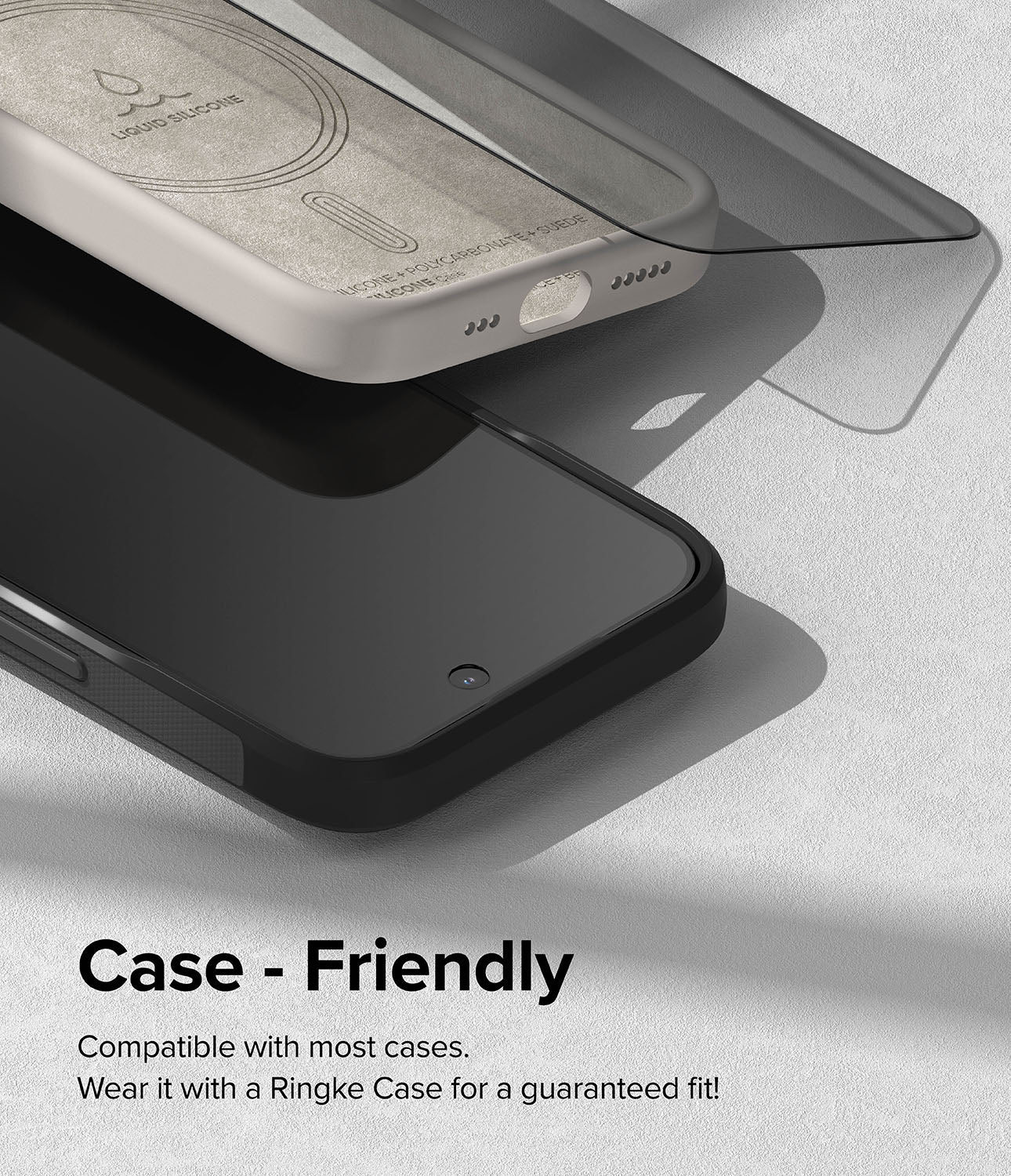 iPhone 15 Pro Screen Protector | Privacy Glass - Case-Friendly. Compatible with most cases. Wear it with a Ringke Case for a guaranteed fit!