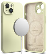 iPhone 15 Plus Case | Silicone Magnetic - Sunny lime silicone case with magnetic charger and suede-lined interior.