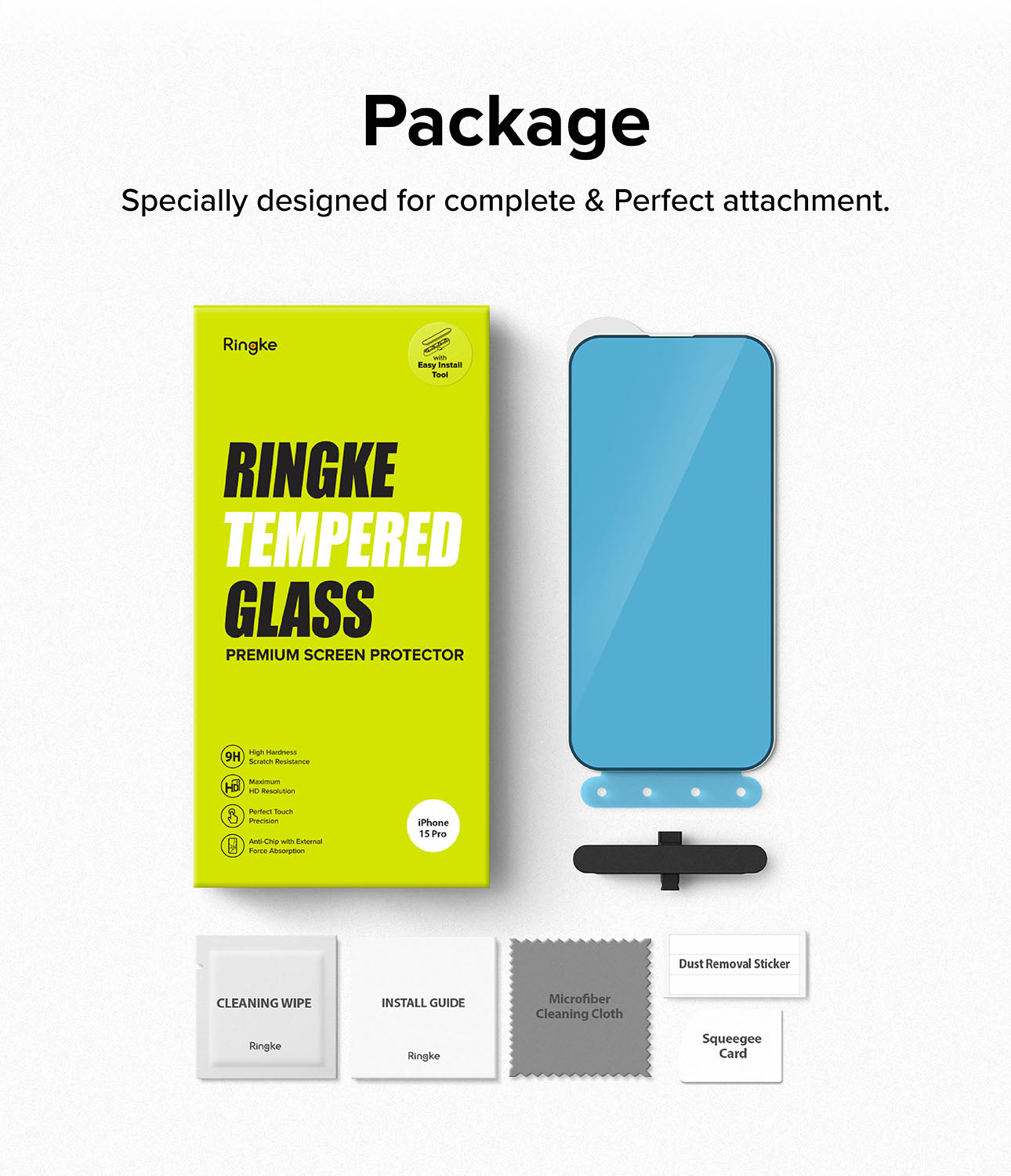 iPhone 15 Pro Screen Protector | Full Cover Glass - Package