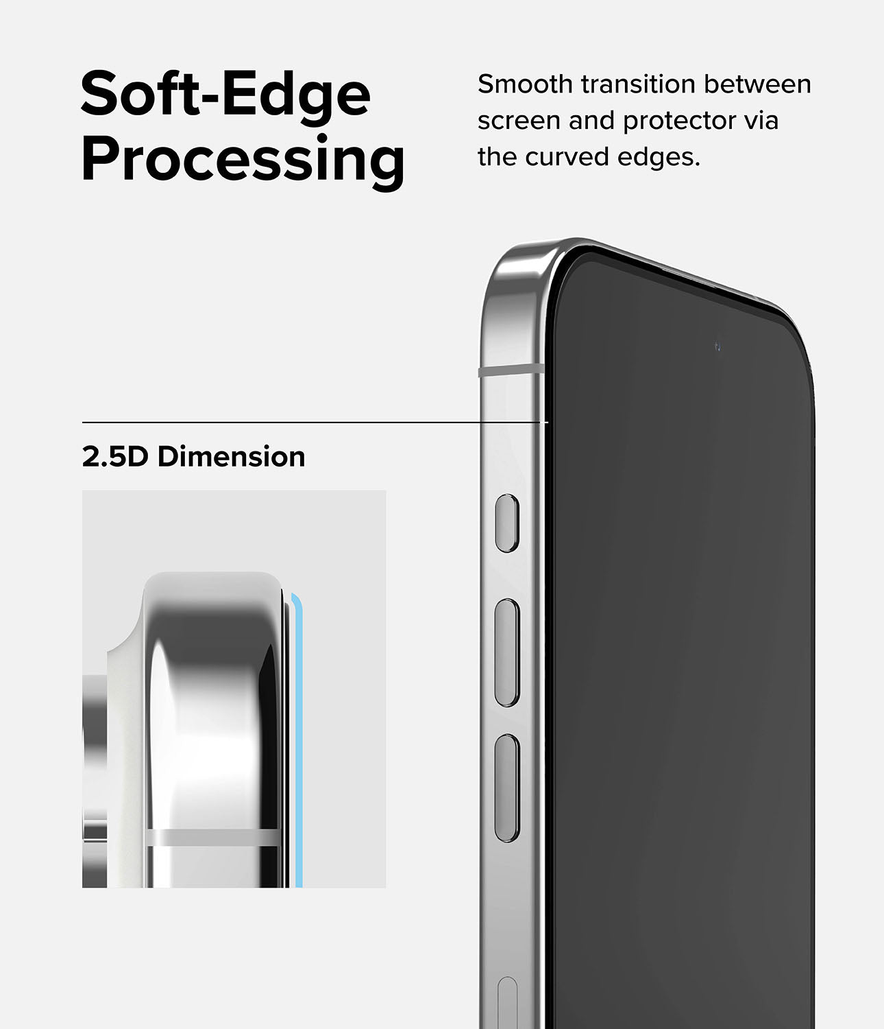 iPhone 15 Pro Screen Protector | Full Cover Glass - Soft-Edge Processing. Smooth transition between screen and protector via the curved edges.