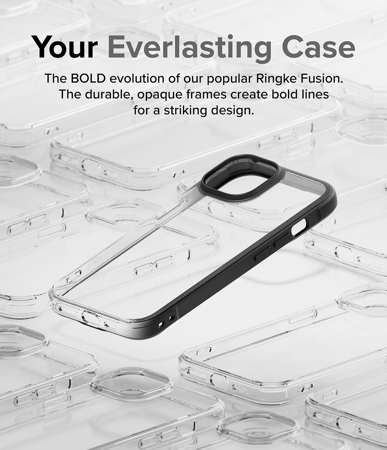 iPhone 15 Case | Fusion Bold Clear/Black - Your Everlasting Case. The Bold evolution of our popular Ringke Fusion. The durable, opaque frames create bold lines for a striking design.