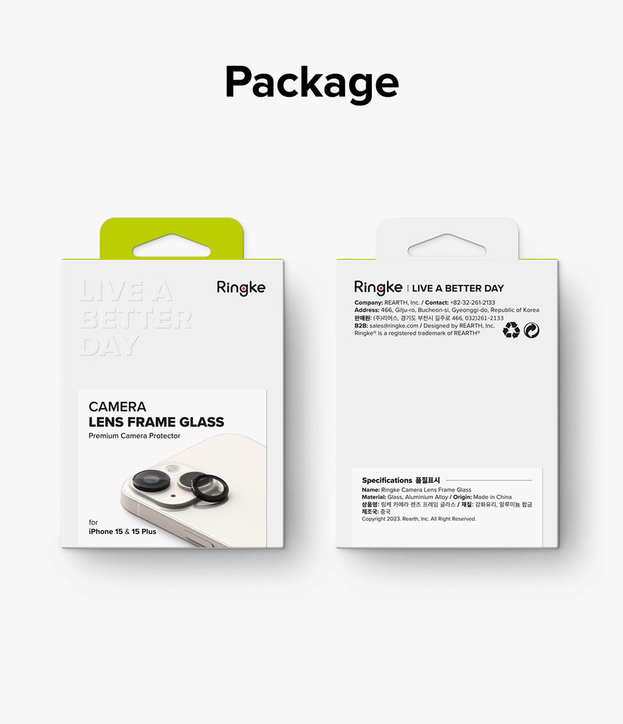 iPhone 15 Plus / iPhone 15 | Camera Lens Frame Glass - Package