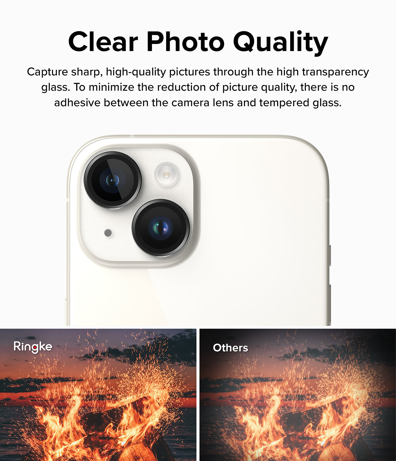iPhone 15 Plus / 15 | Camera Lens Frame Glass - Clear Photo Quality. Capture sharp, high-quality pictures through the high transparency glass. To minimize the reduction of the picture quality, there is no adhesive between the camera lens and tempered glass.