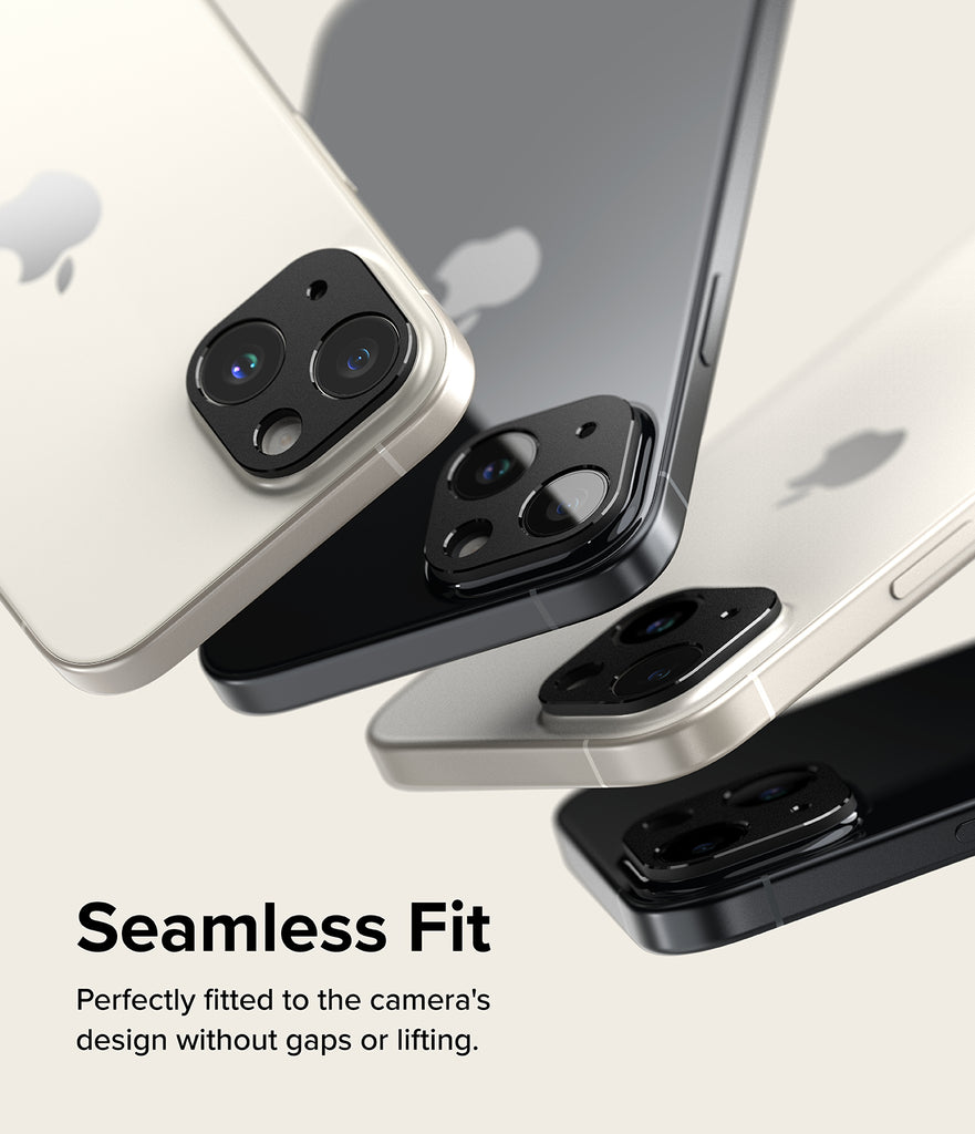 iPhone 15 Plus / iPhone 15 | Camera Styling - Black aluminum metallic cover. Seamless Fit. Perfectly fitted to the camera's designed without gaps or lifting.