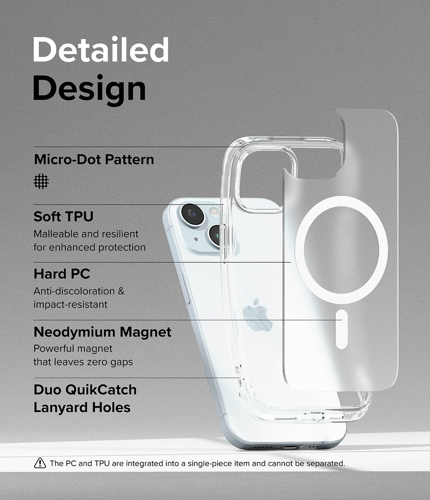 iPhone 15 Case | Fusion Magnetic Matte - Detailed Design. Micro-Dot Pattern. Malleable and resilient for enhanced protection with Soft TPU. Anti-discoloration and impact-resistant with Hard PC. Powerful neodymium magnet that leaves zero gaps. Duo QuikCatch Lanyard Holes.