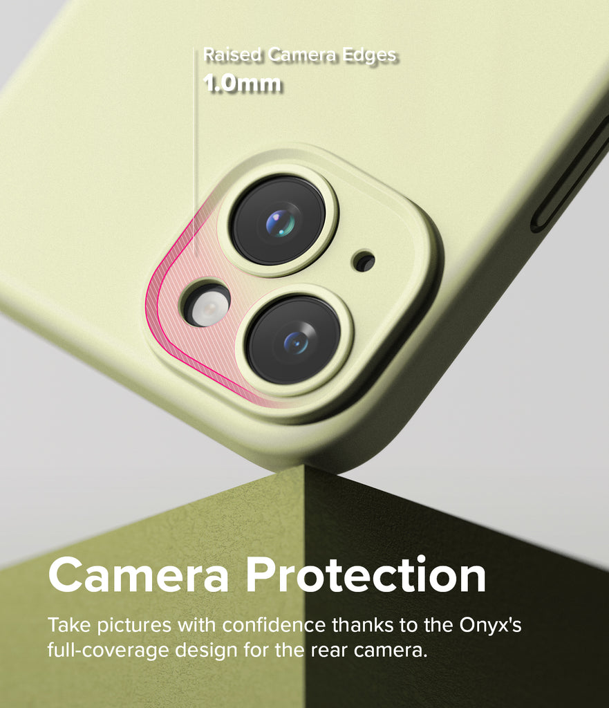 iPhone 15 Case | Silicone Magnetic - 1.0mm Raised Camera Edges. Camera Protection. Take pictures with confidence thanks to the Onyx's full-coverage design for the rear camera.