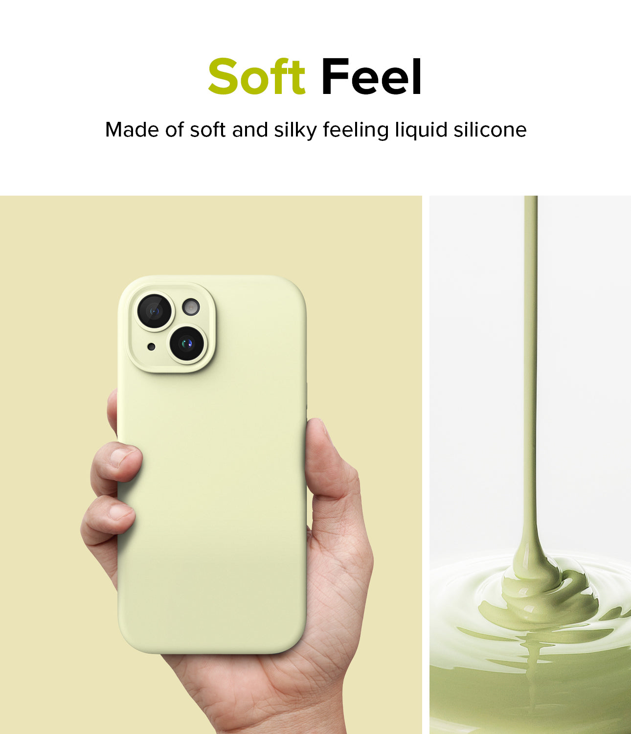 iPhone 15 Case | Silicone Magnetic - Sunny Lime - Soft Feel. Made of soft and silky feeling liquid silicone.