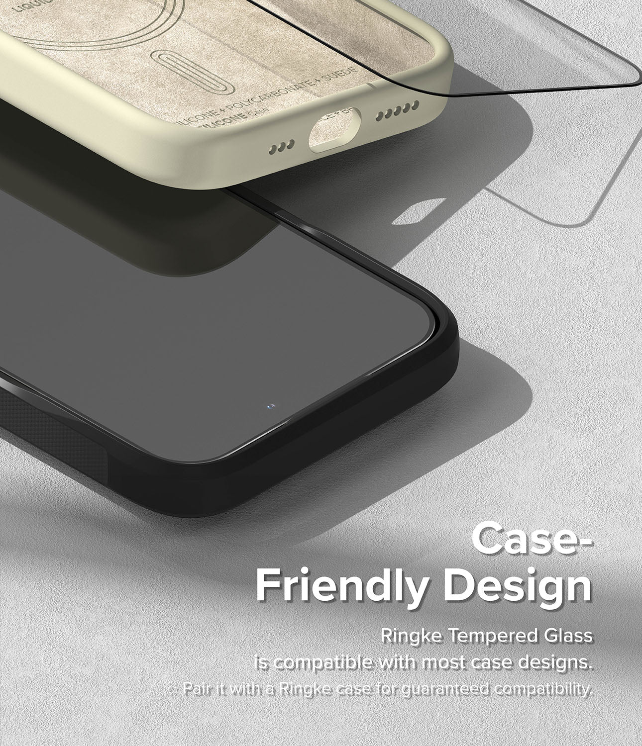 iPhone 15 Screen Protector | Full Cover Glass - Case-Friendly Design. Ringke Tempered Glass is compatible with most case designs. Pair it with a Ringke case for guaranteed compatibility.