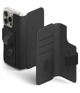 iPhone 16 Pro Max / 16 Plus Cover | Folio Grip Wallet Magnetic - iPhone 16 Pro Max / 16 Plus Cover - Black magnetic folio wallet case with hand strap and card slots for iPhone.